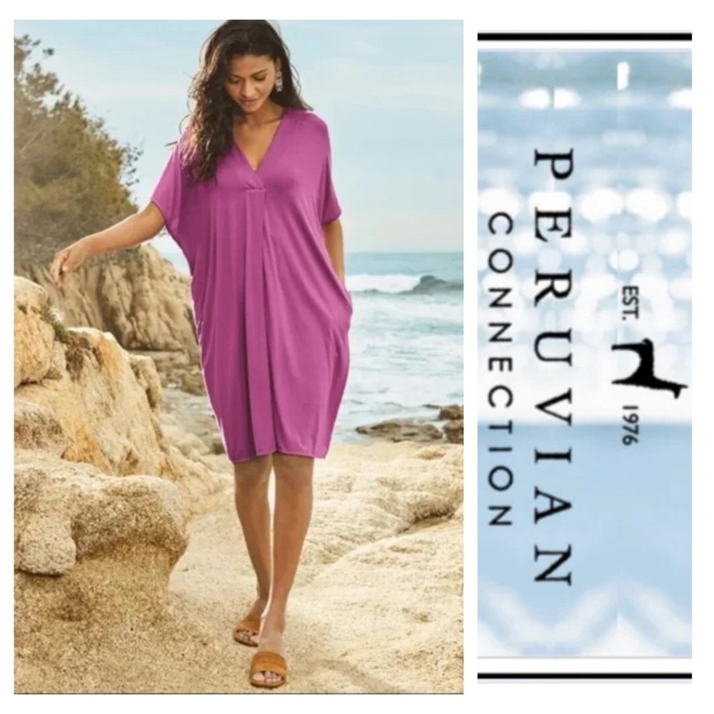 Peruvian Connection Short Thebes Raspberry Kaftan Dress Size XS/S